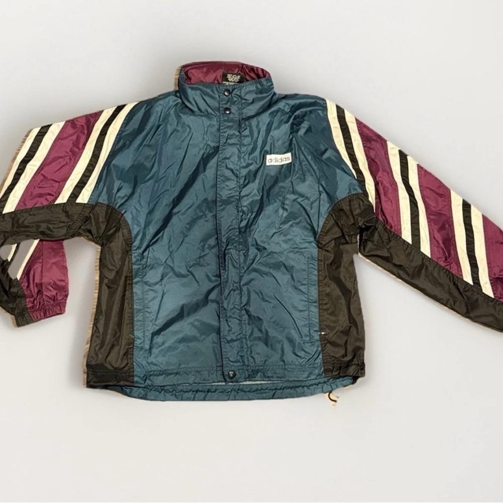 Vintage 90s Adidas Windbreaker Jacket Men’s Medium Colorblock Teal Purple Black